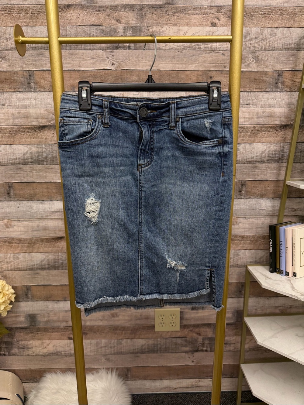 KUT Jean skirt distressed pencil skirt 0